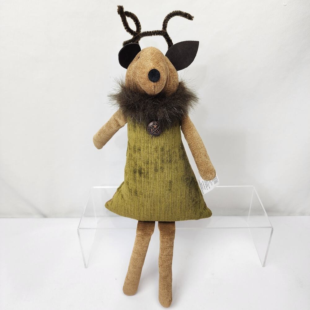Woof & Poof 10" Reindeer Plush Decor 2015 Olive Green Brown Faux Fur Collar